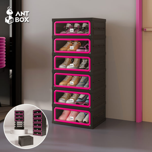 [ANTBOX] Rak Sepatu 12 Pasang Black Pink