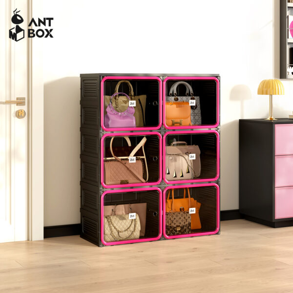 [ANTBOX] Kabinet Tas 6 Box Black Pink